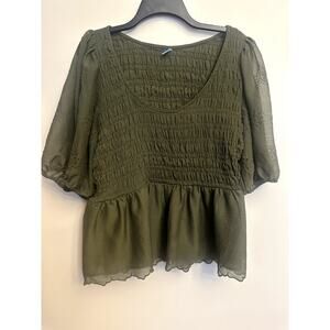 Old Navy Smocked Peplum Blouse – Olive Green – Size XL